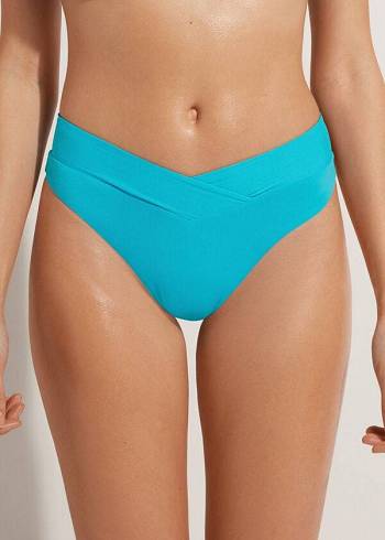 Abajo De Bikini Calzedonia High-Cintura V-Cut Brazilian Indonesia Mujer Turquesa | MX2727QZ