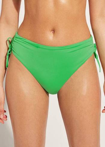 Abajo De Bikini Calzedonia High-Cintura Drawstring Indonesia Mujer Verdes | MX2735LH