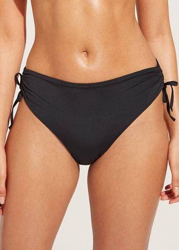 Abajo De Bikini Calzedonia High-Cintura Drawstring Indonesia Mujer Negros | MX2736KI