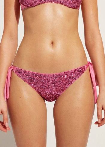 Abajo De Bikini Calzedonia Sequined Side-Tie Cannes Mujer Rosas | MX2641HK