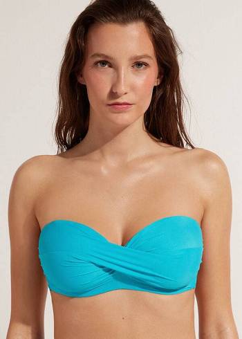 Arriba De Bikini Calzedonia Acolchado Bandeau Indonesia Strapless Mujer Turquesa | MX2380BC