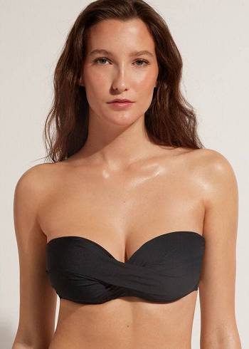 Arriba De Bikini Calzedonia Acolchado Bandeau Indonesia Eco cobey Mujer Negros | MX2393AP