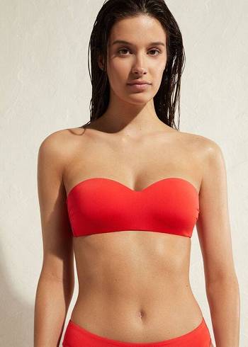 Arriba De Bikini Calzedonia Acolchado Bandeau Indonesia Eco Mujer Rojos | MX2396IS