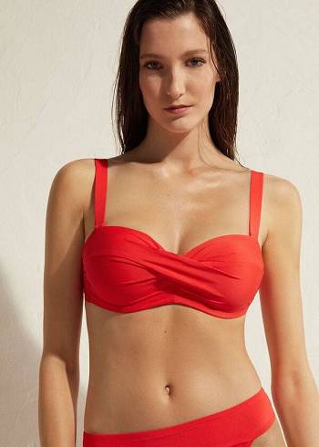 Arriba De Bikini Calzedonia Acolchado Bandeau Indonesia Mujer Rojos | MX2400RW