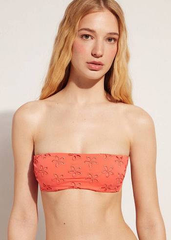 Arriba De Bikini Calzedonia Acolchado Bandeau Corfù Mujer Coral Naranjas | MX2406BC