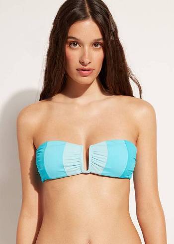 Arriba De Bikini Calzedonia Acolchado Bandeau Azzorre Mujer Turquesa | MX2407VD