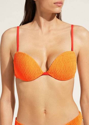 Arriba De Bikini Calzedonia Acolchado Push-Up Mykonos Mujer Naranjas | MX2323EX