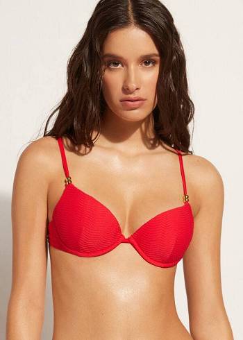 Arriba De Bikini Calzedonia Acolchado Push-Up Casablanca Mujer Rojos | MX2344IS