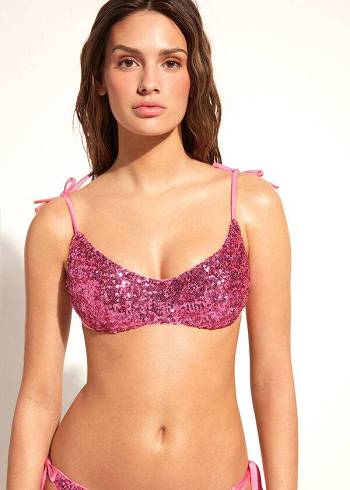 Arriba De Bikini Calzedonia Acolchado Tank-Estilo Cannes rosa Mujer Rosas | MX2302JJ