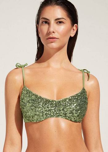 Arriba De Bikini Calzedonia Acolchado Tank-Estilo Cannes rosa Mujer Verdes | MX2304LH