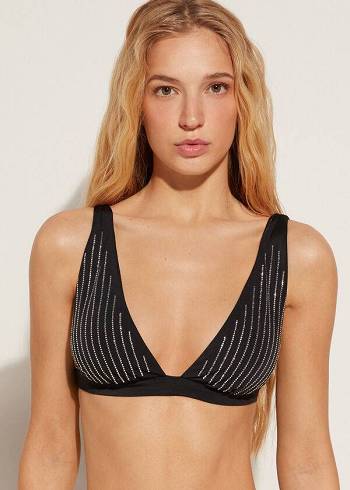 Arriba De Bikini Calzedonia Acolchado Triangle Shanghai Mujer Negros | MX2257BC