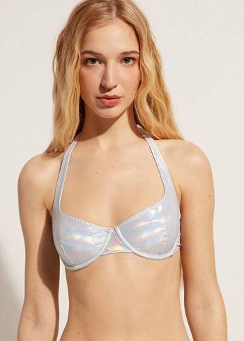 Arriba De Bikini Calzedonia Coated-Effect Balconette Daytona Mujer Plateados | MX2492HK