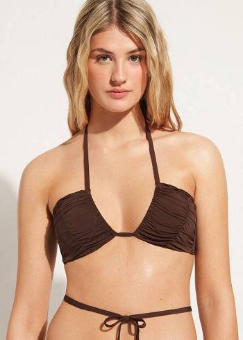 Arriba De Bikini Calzedonia Drawstring Bandeau Islamorada Mujer Cafes Marrom | MX2479EX