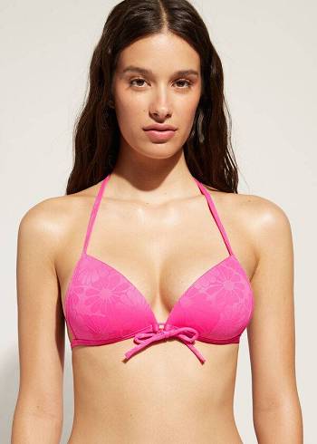 Arriba De Bikini Calzedonia Graduated Acolchado Triangle Antibes Mujer Rosas | MX2463LH