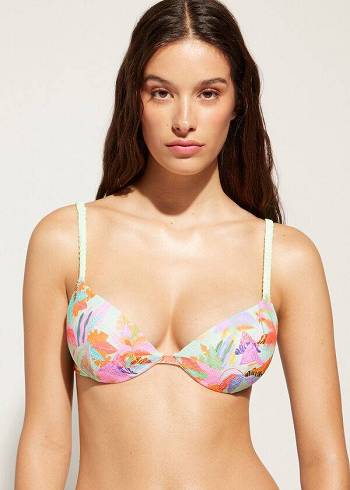 Arriba De Bikini Calzedonia Graduated Acolchado Push-Up Tahiti Mujer Verdes | MX2464KI