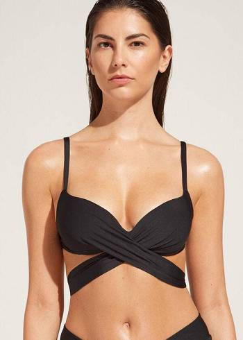 Arriba De Bikini Calzedonia Graduated Acolchado Push Up Indonesia Mujer Negros | MX2471AP