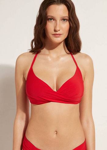 Arriba De Bikini Calzedonia Graduated Soft Crisscross Acolchado Triangle Indonesia Mujer Rojos | MX2432BC