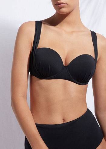 Arriba De Bikini Calzedonia Indonesia Push-Up Bandeau Mujer Negros | MX2416FM