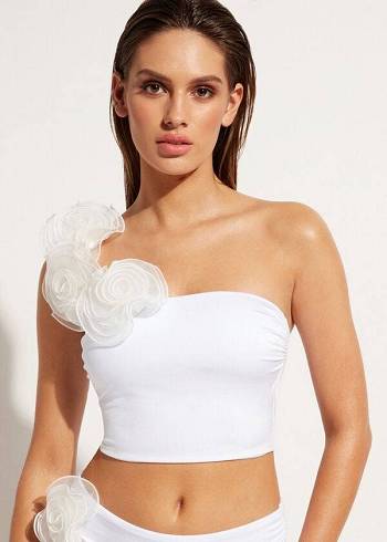 Arriba De Bikini Calzedonia One-Shoulder Bandeau Bora Bora Mujer Blancos | MX2409XF