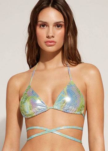 Arriba De Bikini Calzedonia Snake-Pattern Triangle String Las Palmas Mujer Verdes | MX2232NB