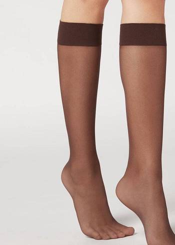 Calcetines Calzedonia 20 Denier Comodidad Cuff Knee-Highs Sheer Sexy Mujer Cafes | MX1886JJ