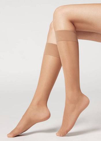 Calcetines Calzedonia 20 Denier Comodidad Cuff Knee-Highs Sheer Mujer Beige | MX1890XF