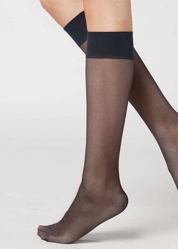 Calcetines Calzedonia 20 Denier Comodidad Cuff Knee-Highs Sheer Mujer Azules | MX1891CE