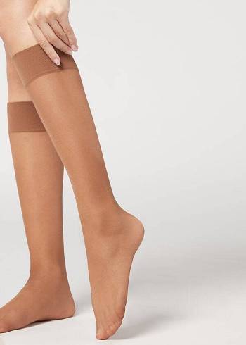 Calcetines Calzedonia 20 Denier Comodidad Cuff Knee-Highs Sheer Mujer Cafes | MX1892VD