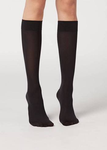 Calcetines Calzedonia 30 Denier Semi Opaque Microfiber Knee-Highs Long Mujer Negros | MX1956OR