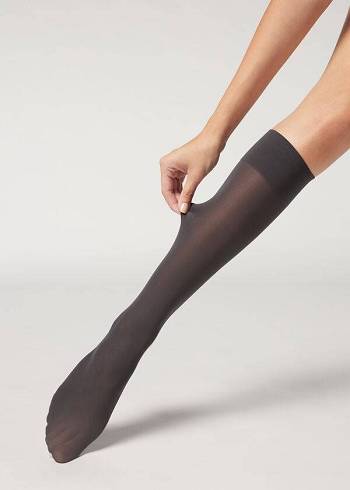 Calcetines Calzedonia 30 Denier Semi Opaque Microfiber Knee-Highs Long Mujer Grises | MX1957PQ