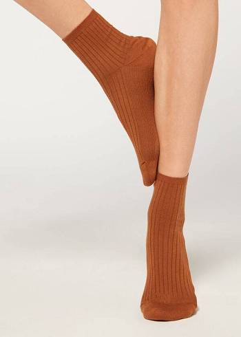 Calcetines Calzedonia Acanalado Corta Mujer Marrom | MX1707ZG