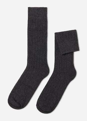 Calcetines Calzedonia Acanalado Crew with Lana and Cashmere Hombre Grises | MX1353RW