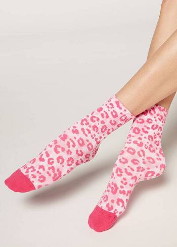 Calcetines Calzedonia Animal Print Corta Mujer Rosas | MX1852OR