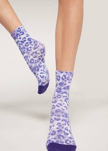 Calcetines Calzedonia Animal Print Corta Mujer Morados | MX1853PQ