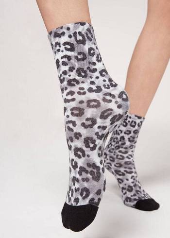 Calcetines Calzedonia Animal Print Corta Mujer Plateados | MX1855SO