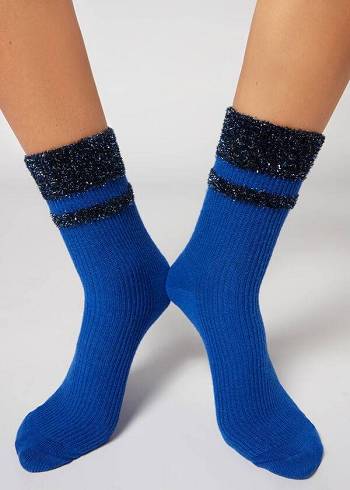 Calcetines Calzedonia Cashmere Corta with Glitter Trim Mujer Azules | MX1836LH