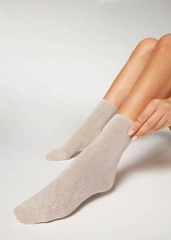 Calcetines Calzedonia Cashmere Corta with Glitter Mujer Blancos | MX1837ZG