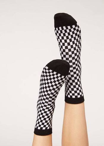 Calcetines Calzedonia Checkered Pattern Corta Mujer Negros | MX1828AP