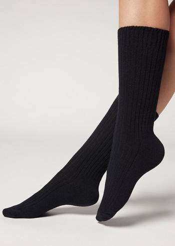 Calcetines Calzedonia Corta Acanalado with Lana and Cashmere Mujer Azules | MX1673SO