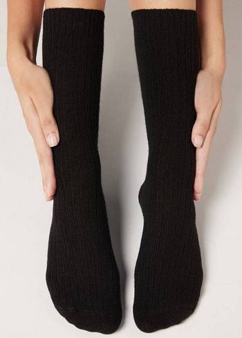 Calcetines Calzedonia Corta Acanalado with Lana and Cashmere Mujer Negros | MX1674DN