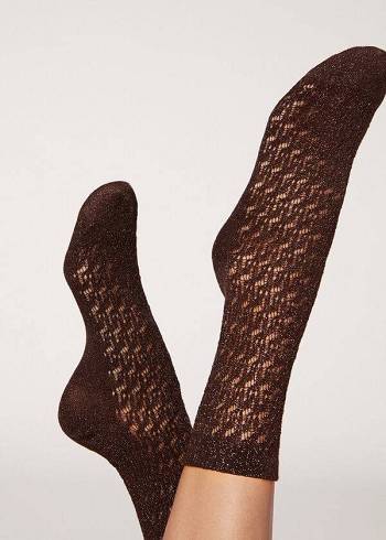 Calcetines Calzedonia Corta Openwork with Glitter Mujer Cafes | MX1685BC