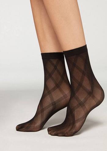 Calcetines Calzedonia Corta in Diamond Eco Mesh Mujer Negros | MX1691RW