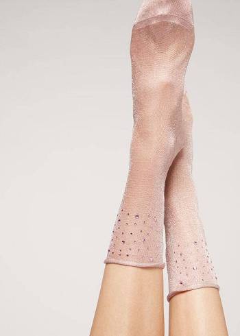 Calcetines Calzedonia Corta with Glitter and Crystals Mujer Rosas | MX1664EX