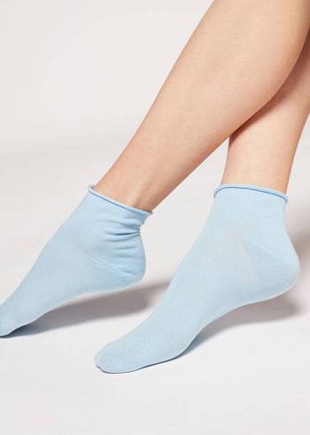 Calcetines Calzedonia Cuffless Corta in Algodon rosa Mujer Azules | MX1792QZ