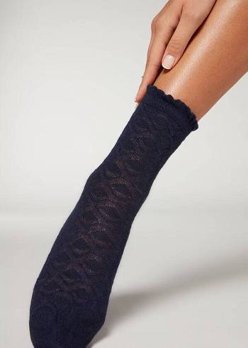 Calcetines Calzedonia Diamond-Pattern Cashmere Corta Mujer Azul Marino | MX1777SO