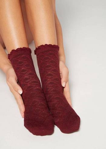 Calcetines Calzedonia Diamond-Pattern Cashmere Corta Mujer Rojos | MX1778DN