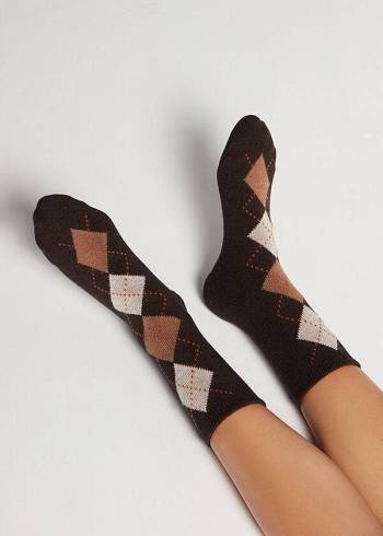 Calcetines Calzedonia Diamond-Pattern Cashmere Corta Mujer Cafes | MX1783KI