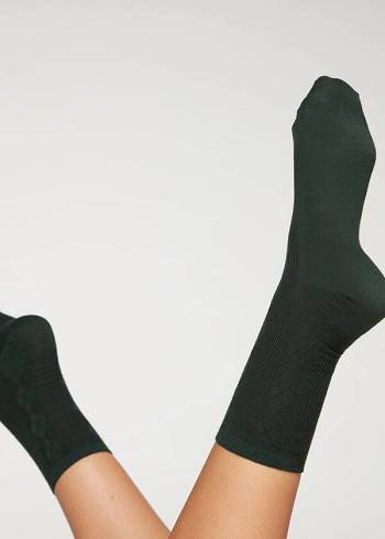 Calcetines Calzedonia Diamond-Pattern Lana Corta Mujer Verdes | MX1774OR