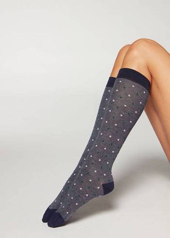 Calcetines Calzedonia Dot-Pattern Long Mujer Azules | MX1950EX