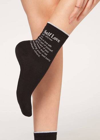 Calcetines Calzedonia Girl Power Print Corta Mujer Negros | MX1757KI